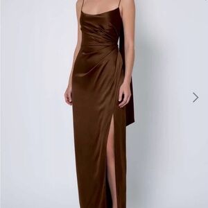 Jenny Yoo Chocolate Satin Maxi Dress - Size 4